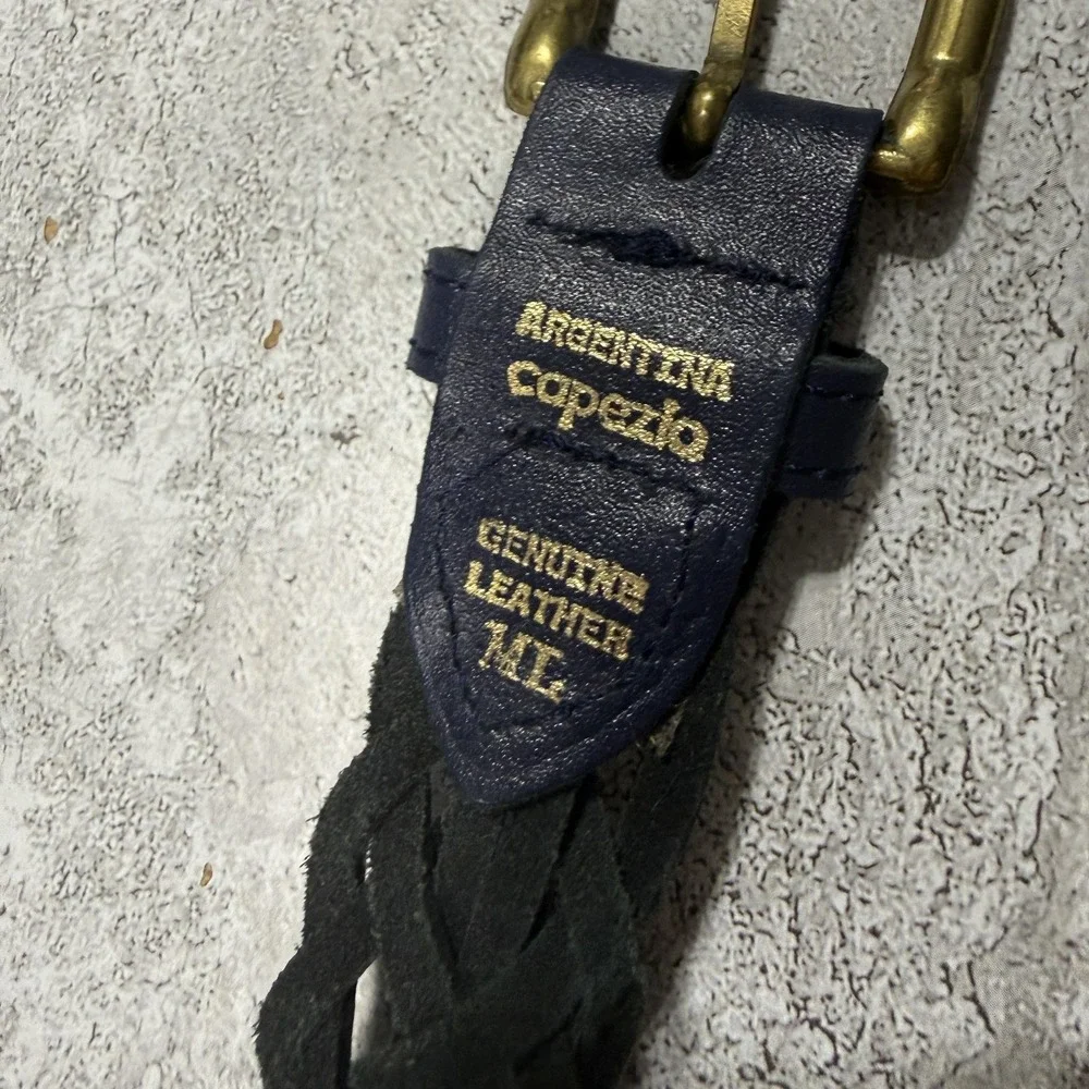 Capezio Belt Mens Large Black Leather Suede Braided Woven Brass Buckle Casual